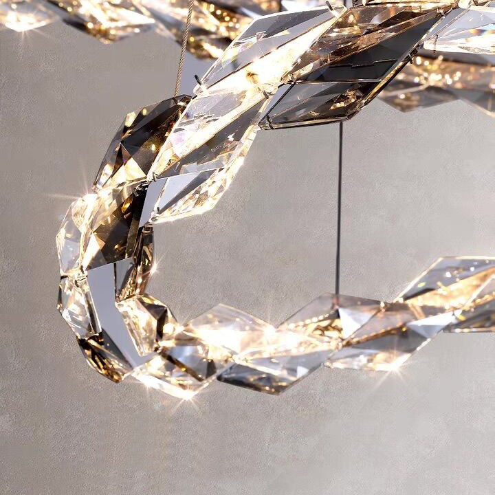 Oversized Multi-Tiered Rings Crystal Chandelier Modern Clear and Grey Crystal Ceiling Light Fixture For Staircase/Foyer/Hallway/Entryway