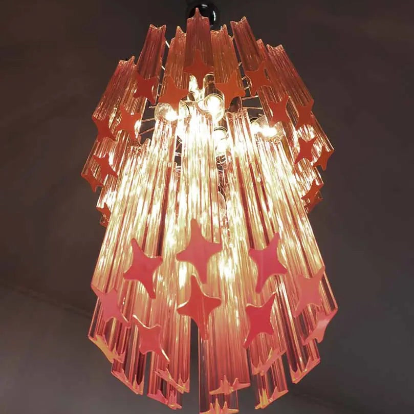 Murano Chandelier – Quadriedri – 46 prisms – Pink