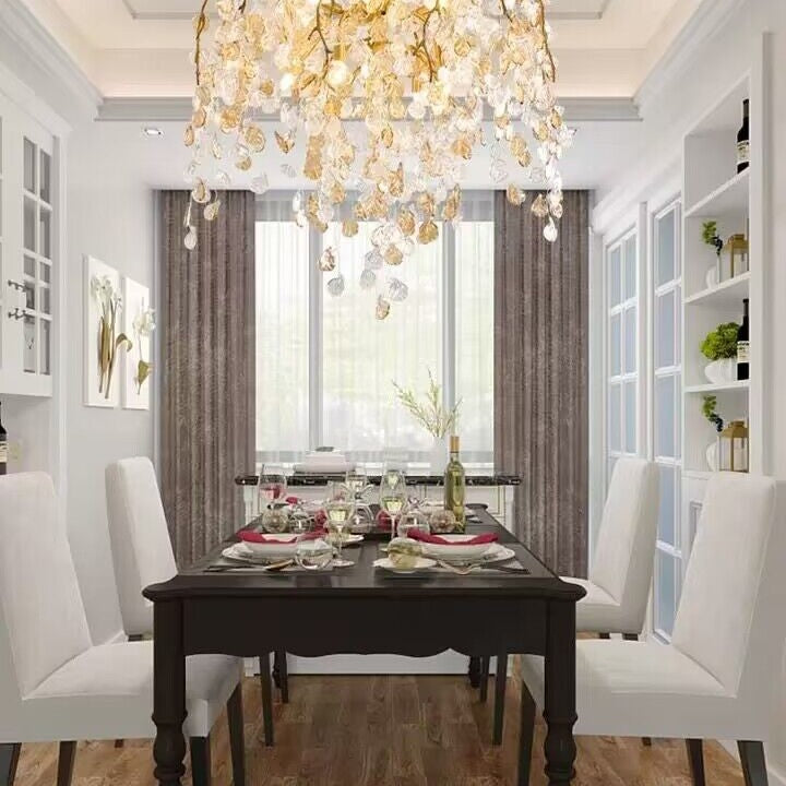Modern Luxury Leaf Branch Crystal Chandelier Art Copper for Living/Dining Room/Bedroom