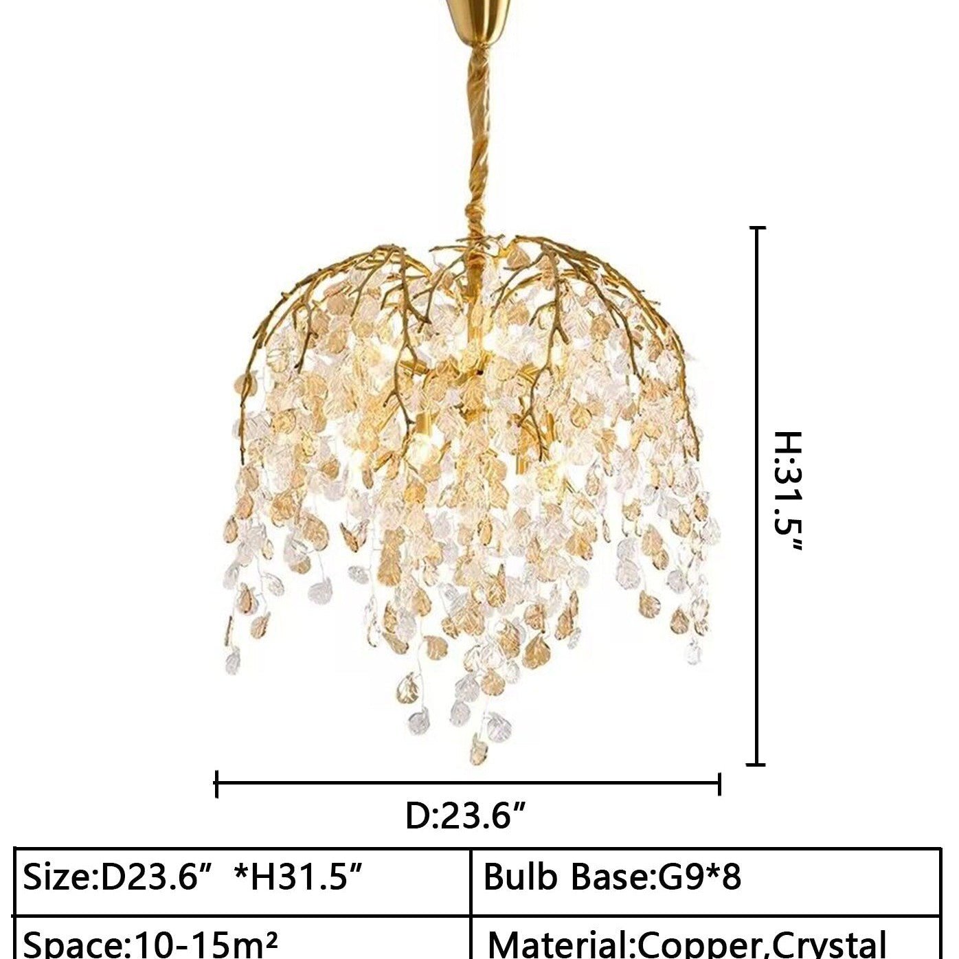 Modern Luxury Leaf Branch Crystal Chandelier Art Copper for Living/Dining Room/Bedroom