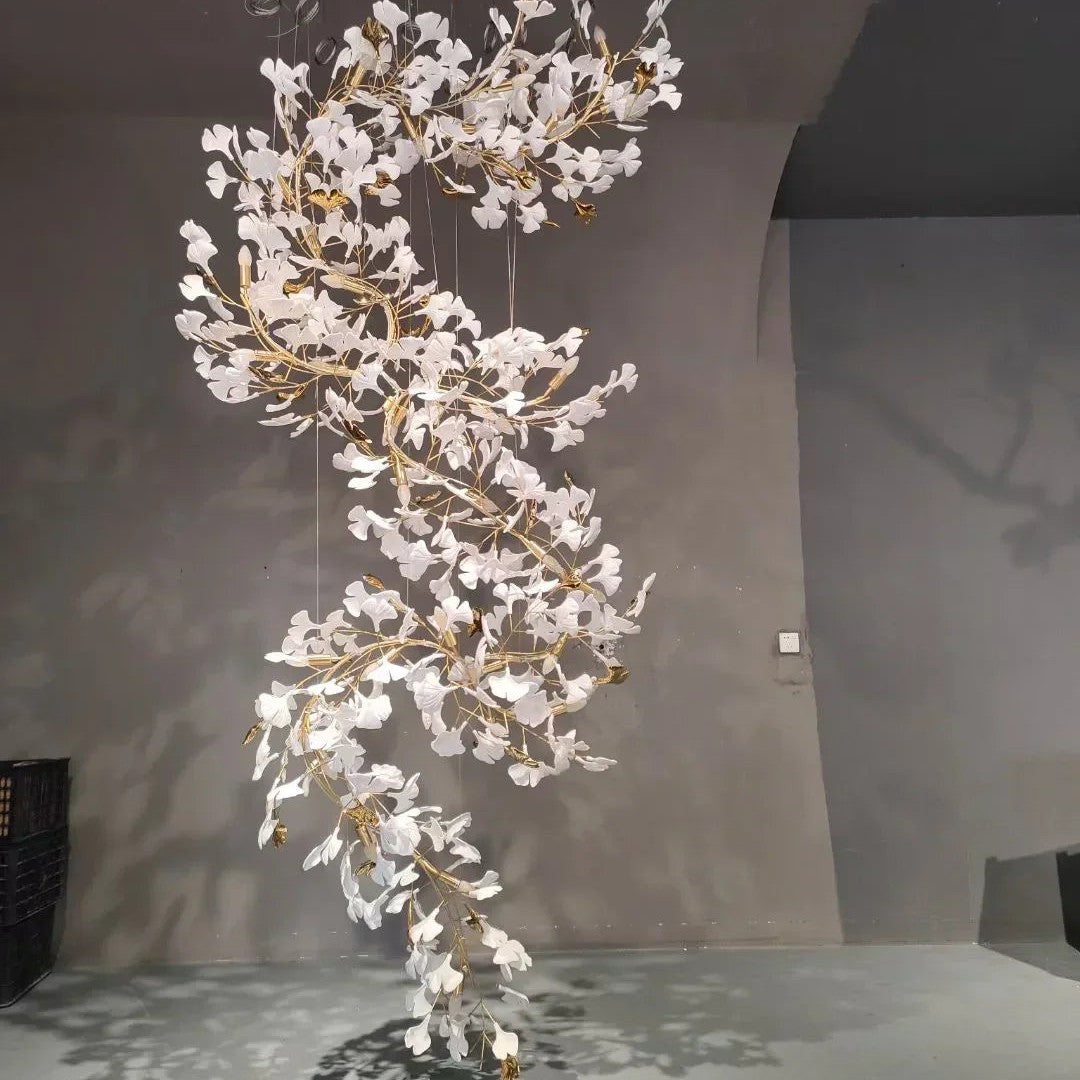 Ginkgo Leaf Ceramics Large Chandelier 110'' 118'' 157''H