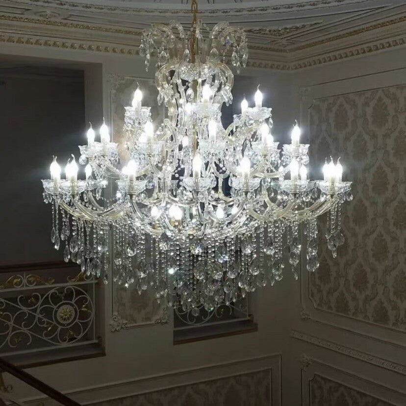 Oversized European Chrome Classic Candle Branch Crystal Chandelier for 2-Story/Duplex Buildings