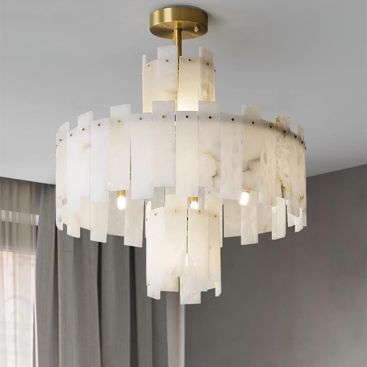 Alabaster Chandelier – Elegant Brass & White Alabaster Light Fixture