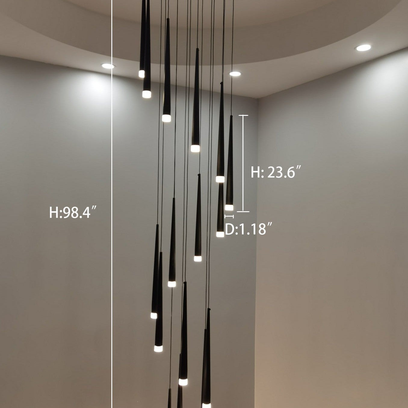 Minimalism Foyer Staircase Chandelier Ceiling Pendant Lighting Fixture For Living Room Entryway In Gold/ Black Finish