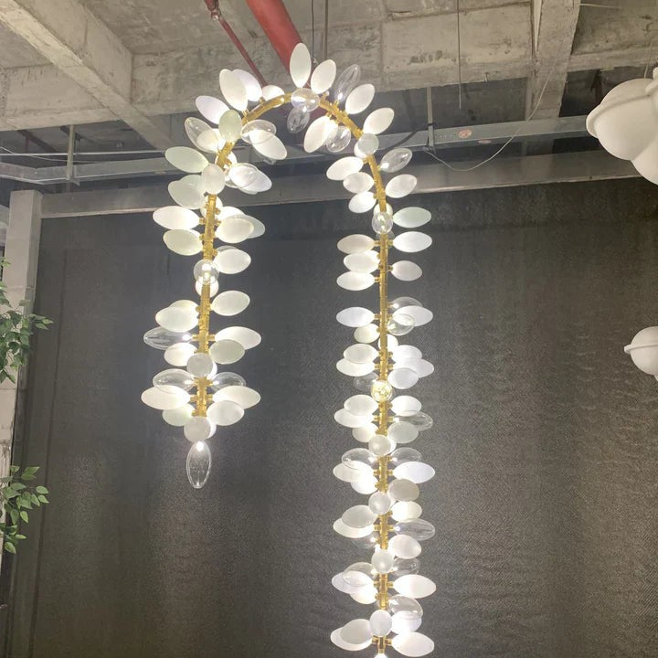 Nordic Art Long Magnolia alba Glass Ceiling Chandelier for Staircase/Hallway/Entryway Light Fixture