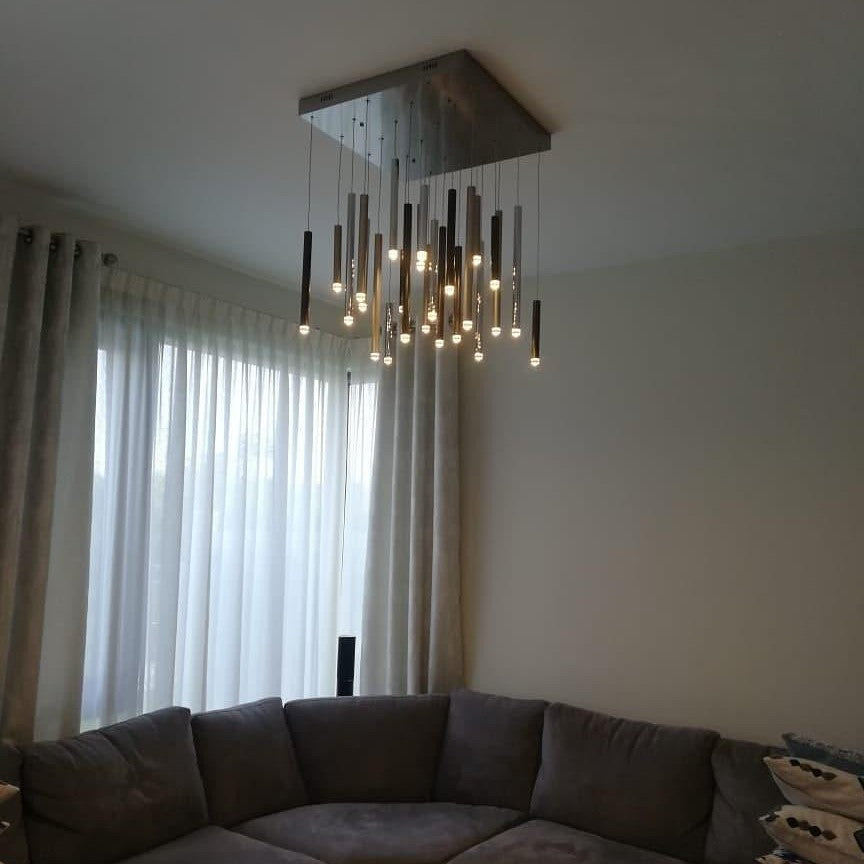 Bellini Rectangular Tri-Tone Tubular Pendant Light Chandelier