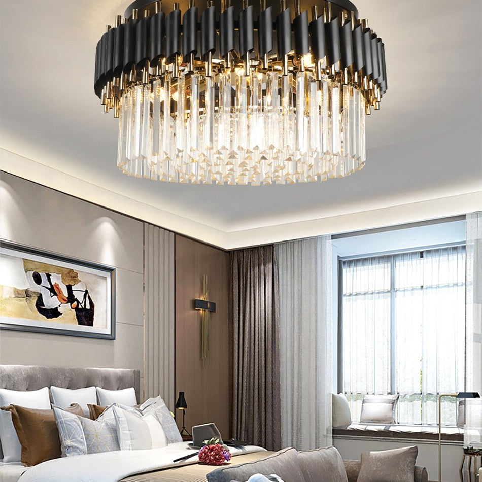 Deniselamp® Glacia Grand Black Modern Crystal Flush Mount Chandelier