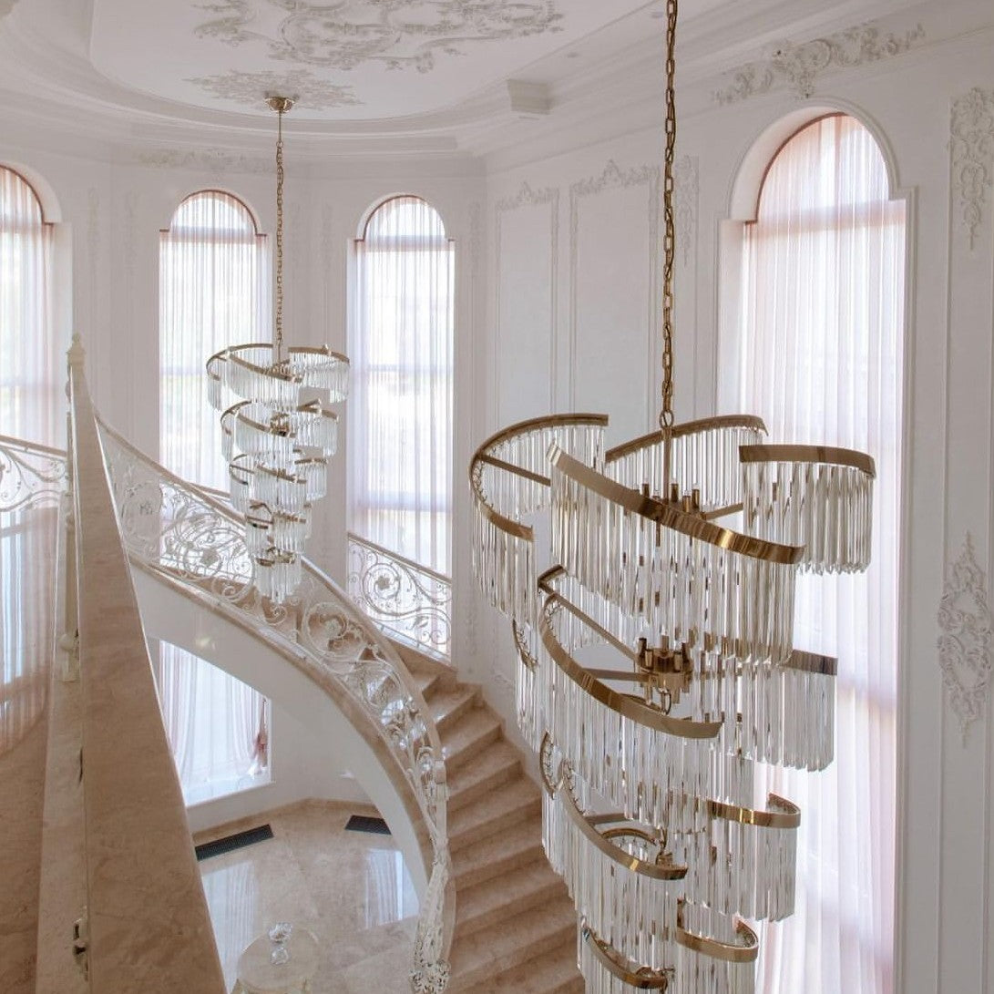 Oversized Modern Designer Creative Multi-tiered Luxury Spiral Crystal Chandelier For High-ceiling Foyer/Entryway/Hallway