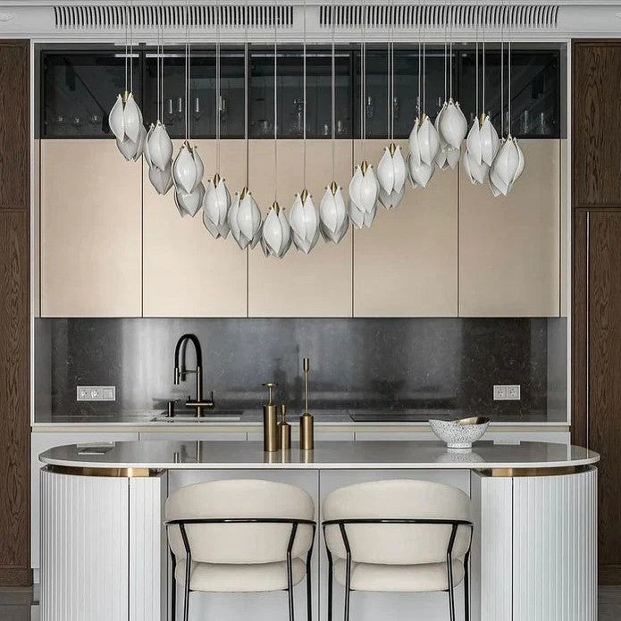 Nordic Magnolia Flower Ceramics Chandelier with Rectangular Canopy