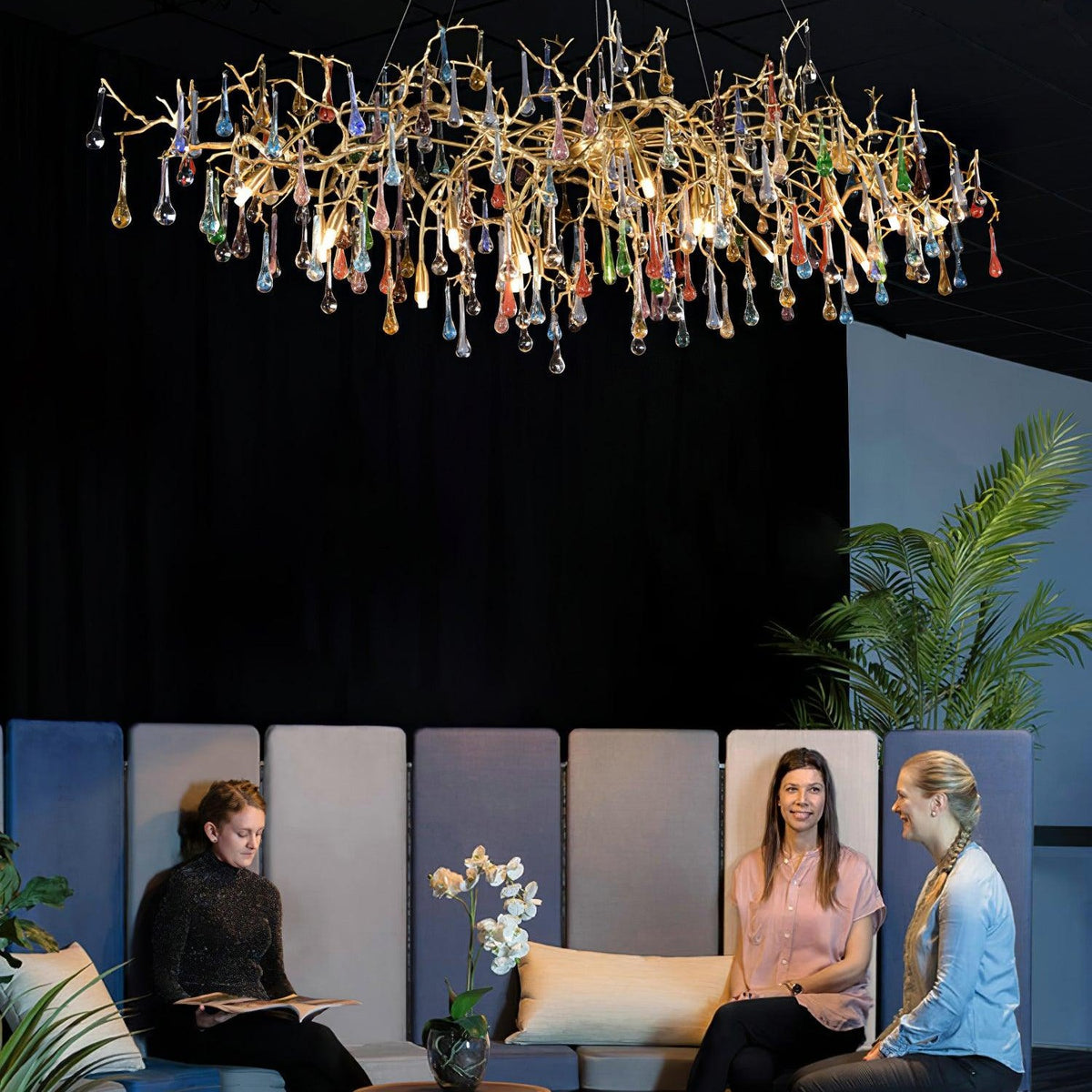Colorful Raindrop Brass Branch Chandelier