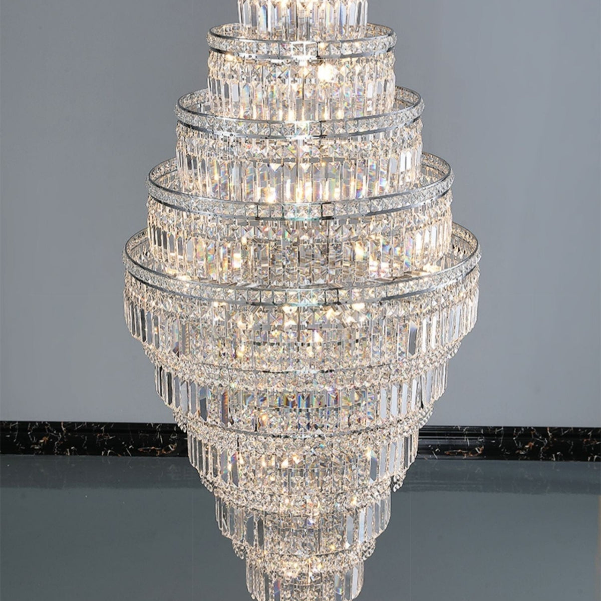 Chrome Extra Large Crystal Chandelier for Foyer Staircase Living Room Entrance Ceiling Light Fixture In Silver