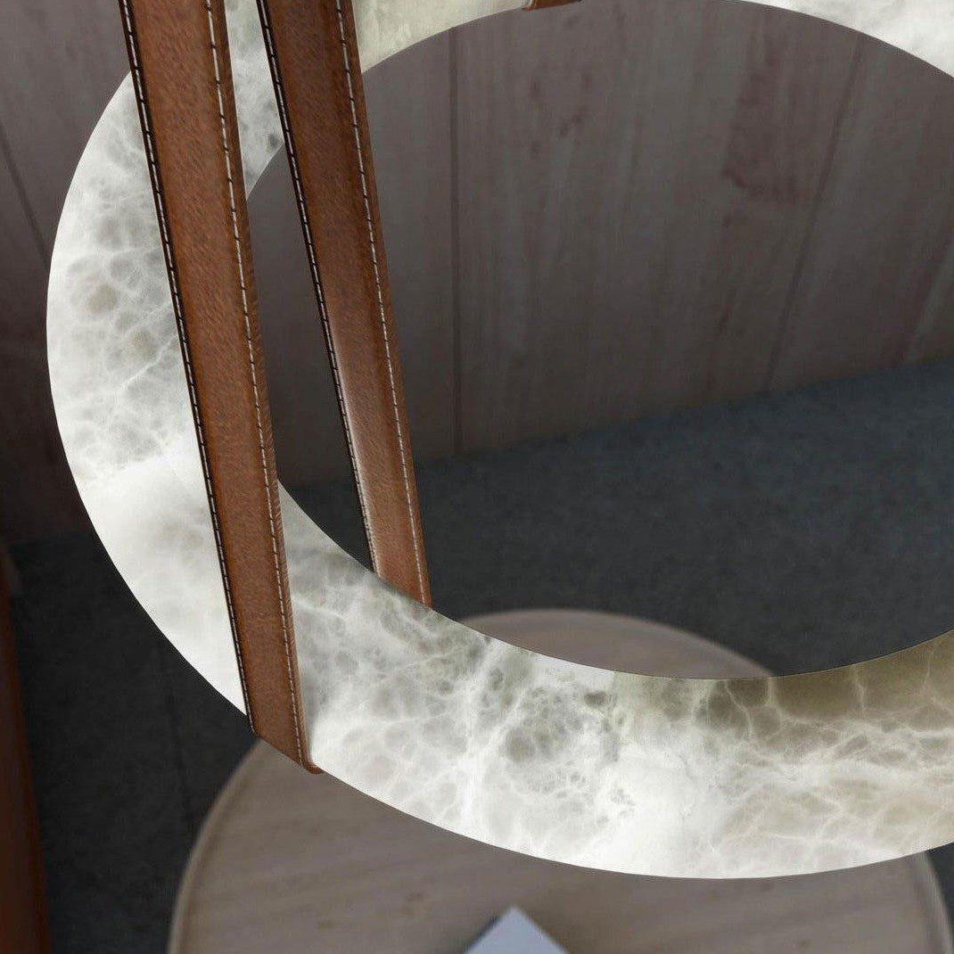 Annie Alabaster Pendant, Modern Chandelier with Leather Hook