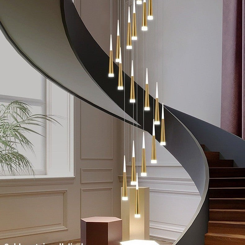 Denise Golden/Black LED Hanging Meteor Rain Staircase Chandelier