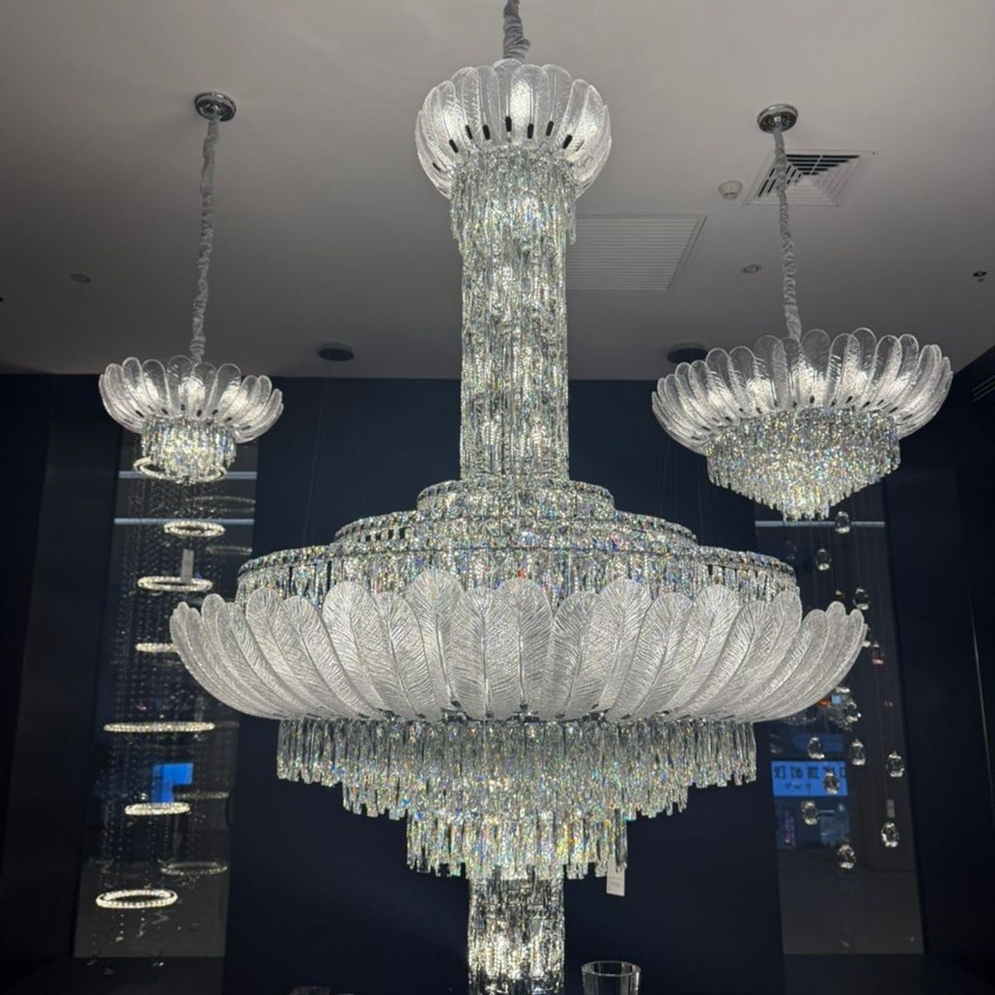 Extra Large Glass Petals Crystal Chandelier for High-ceiling