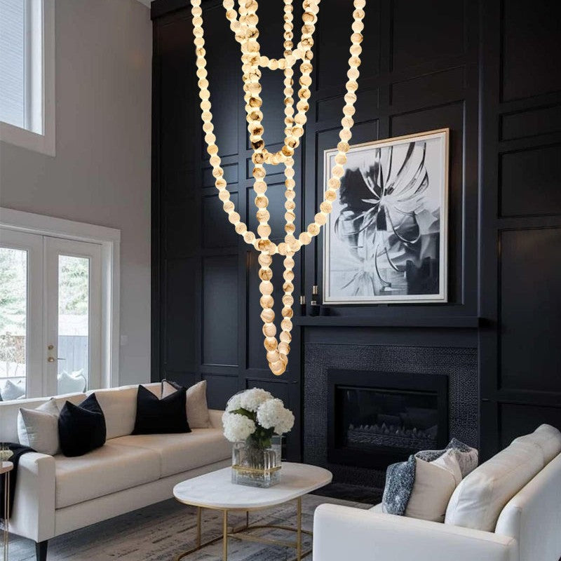 Modern LED Natural Alabaster Globes Beads Hanging Chandelier Indoor Lighting Fixture