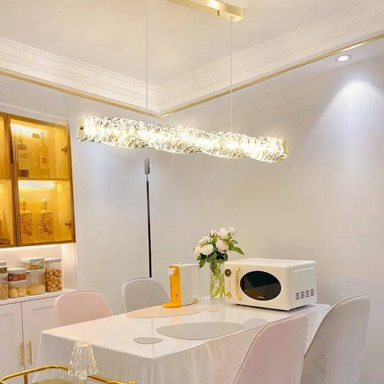 New Nordic Light Luxury Rectangle Brass and Crystal Pendant for Dining Room/Kitchen Island