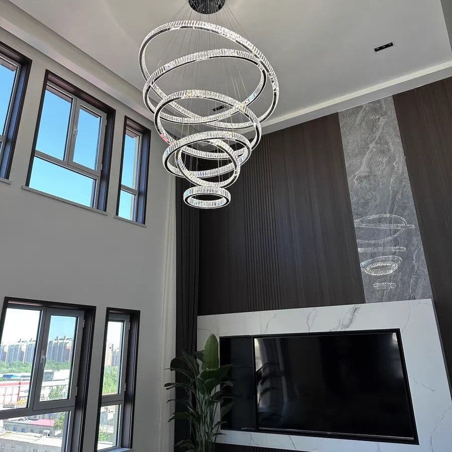 Modern Front Entryway Chandelier 5/6/7 Rings Crystal Gold/ Chrome Finish Ceiling Lamp