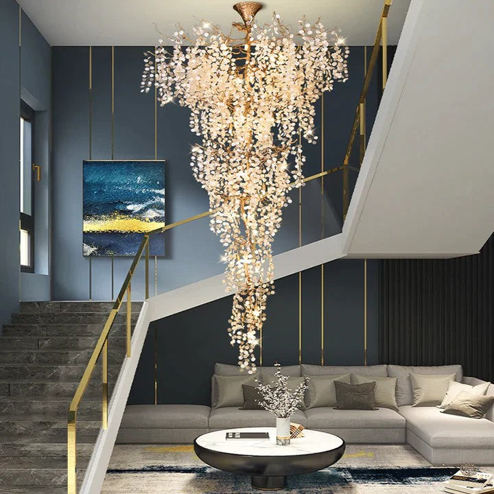 Modern Unique Artistic Flower Brass Branch Semi-flush Mount Chandelier for Living Room/ Hallway/ Entryway/ Staircase