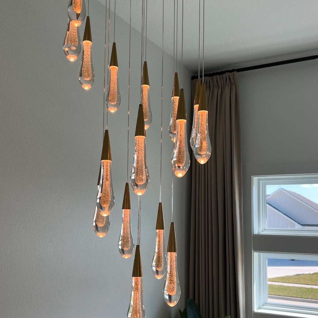 Modern Cascade Raindrop Round Spiral Crystal Chandelier for Staircase/Foyer