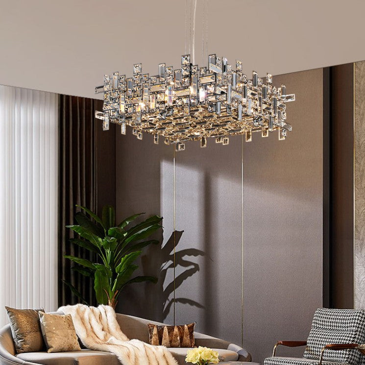 Art Irregular Block Collection Crystal Pendant Chandelier Suit for Living/Dining Room