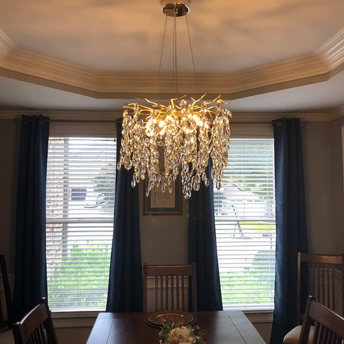 French Branch Crystal Chandelier with Elegant Crystal Leaves