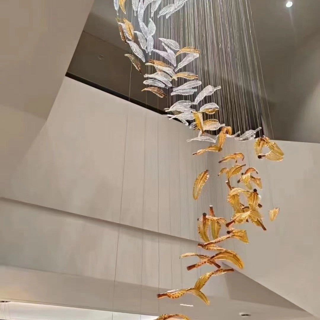 Galaxy Glass Feathers Flying Chandelier