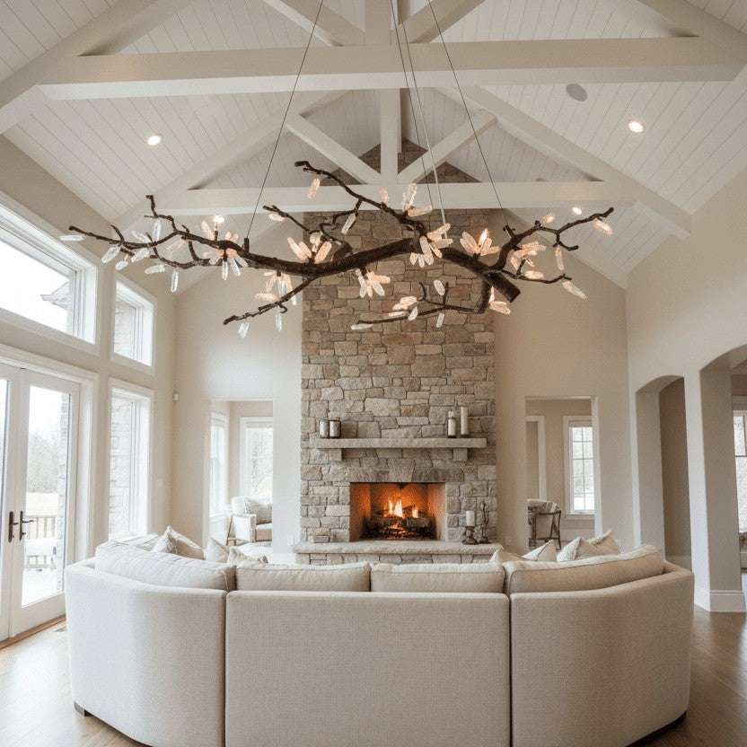 Selenite Crystal Blossom Branching Tree Chandelier