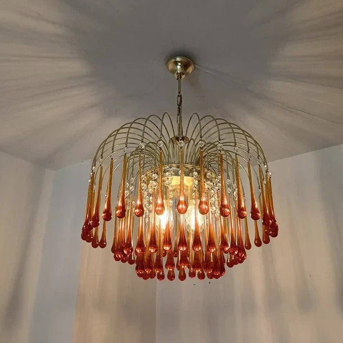Vintage – Murano Teardrops Chandelier – 70s – Pink prisms