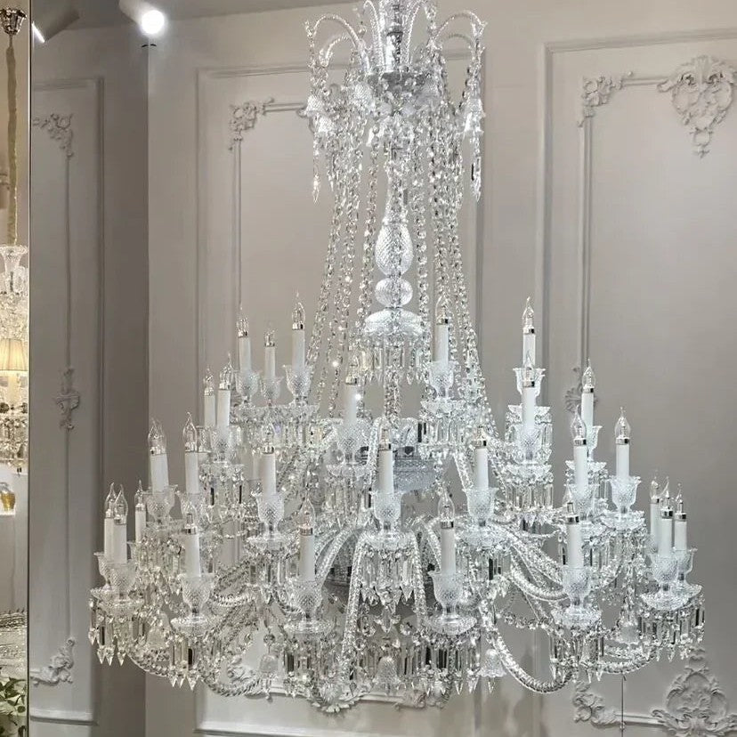 Light Luxury Classic Long Version Tiered Candle Light Crystal Chandelier for High-ceiling Rooms/Living Room