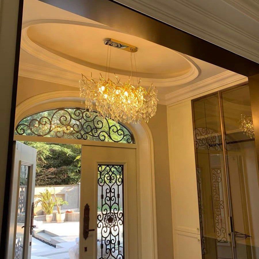 French Branch Crystal Chandelier with Elegant Crystal Leaves