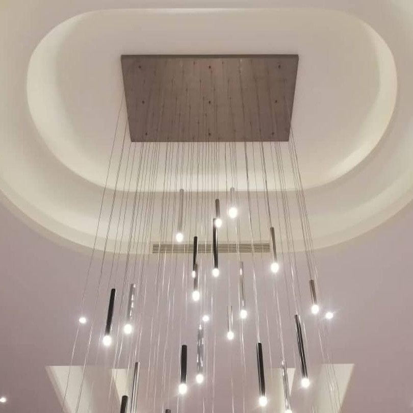 Bellini Rectangular Tri-Tone Tubular Pendant Light Chandelier