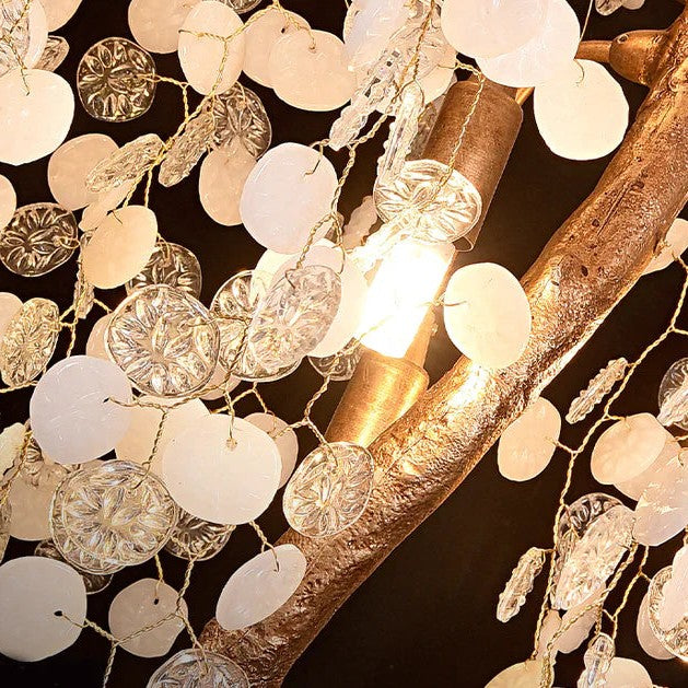 Modern Unique Artistic Flower Brass Branch Semi-flush Mount Chandelier for Living Room/ Hallway/ Entryway/ Staircase