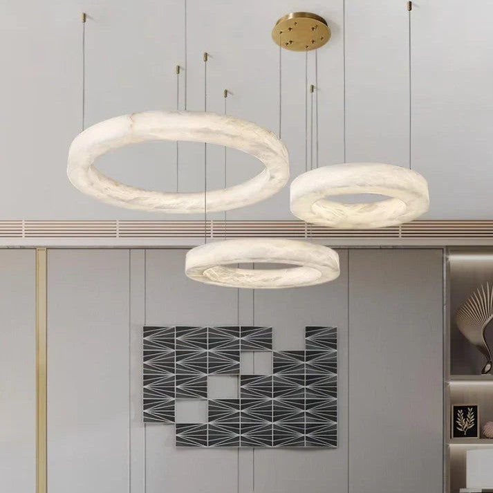 Modern Luxury Alabaster Ring Chandelier, Modern Circular Chandelier