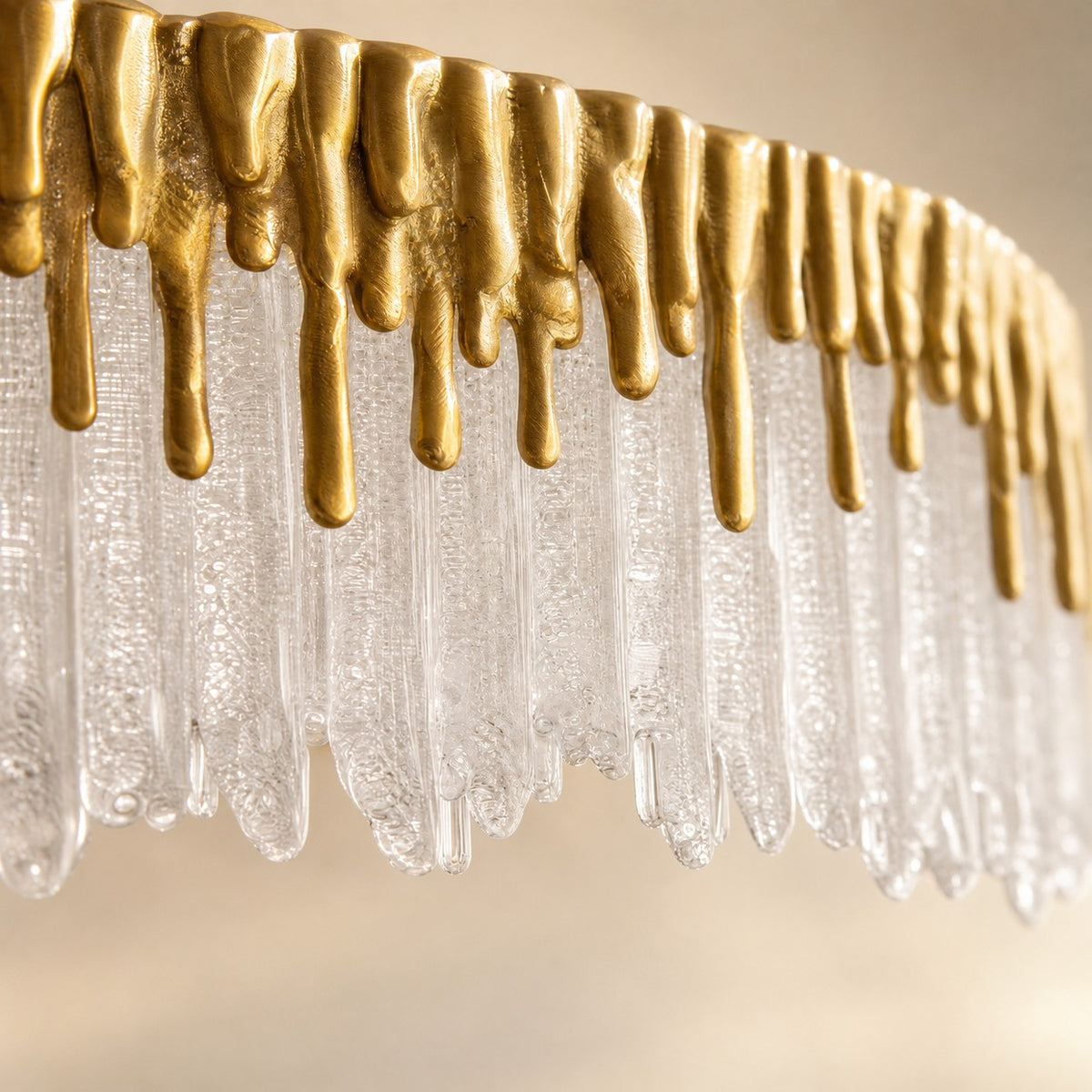 Textured Glass and Satin Gold Double-Tier Chandelier