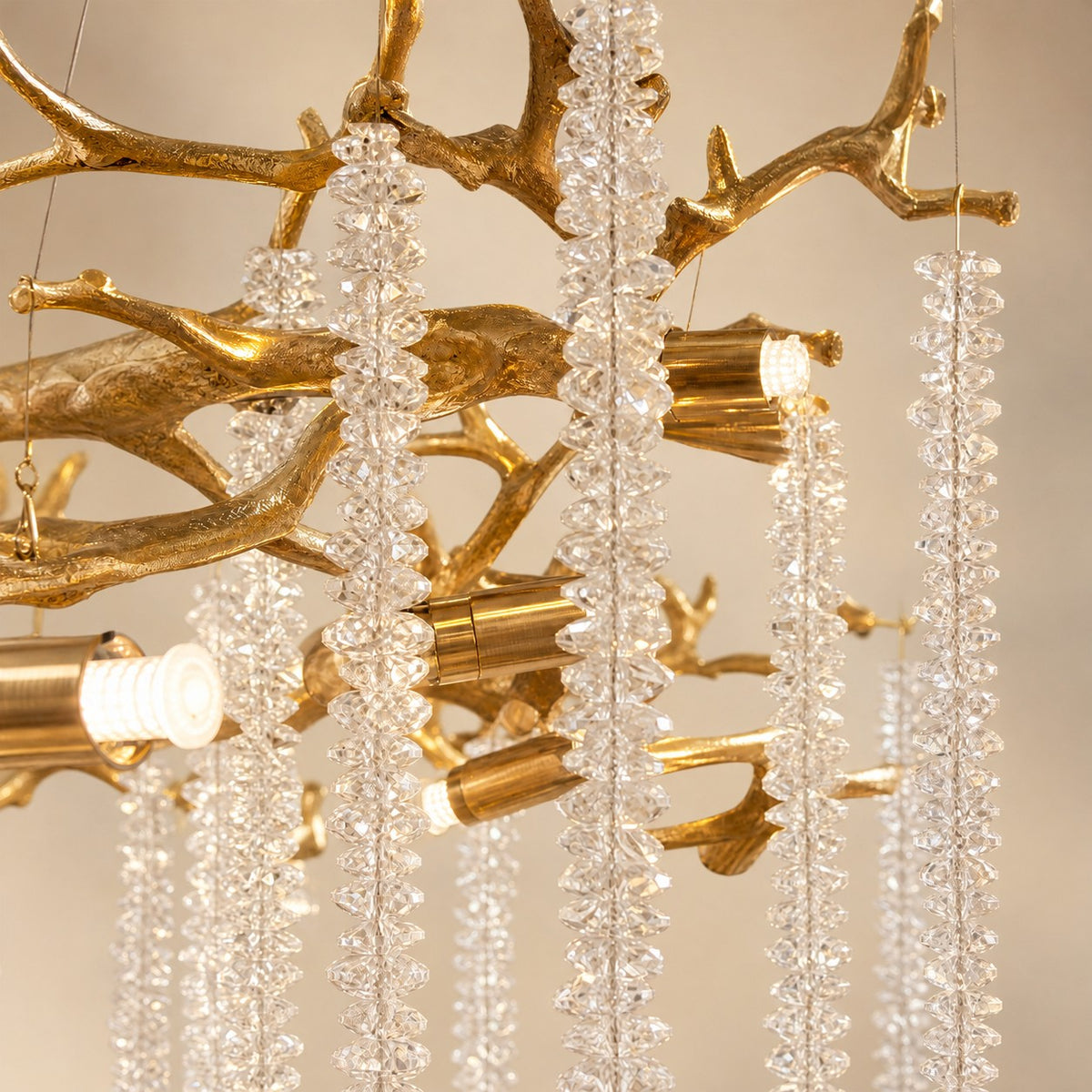 Textured Gold Metal and Crystal Rainfall Chandelier
