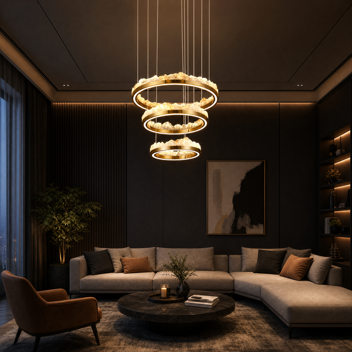 Vast Realm Modern Sculptural Ring Chandelier