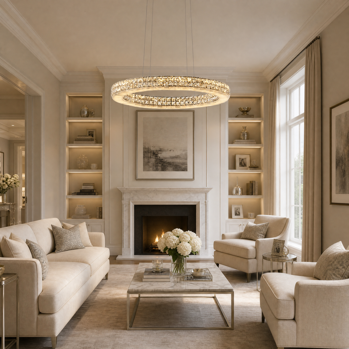 Daeis Crystal and Alabaster Chandelier