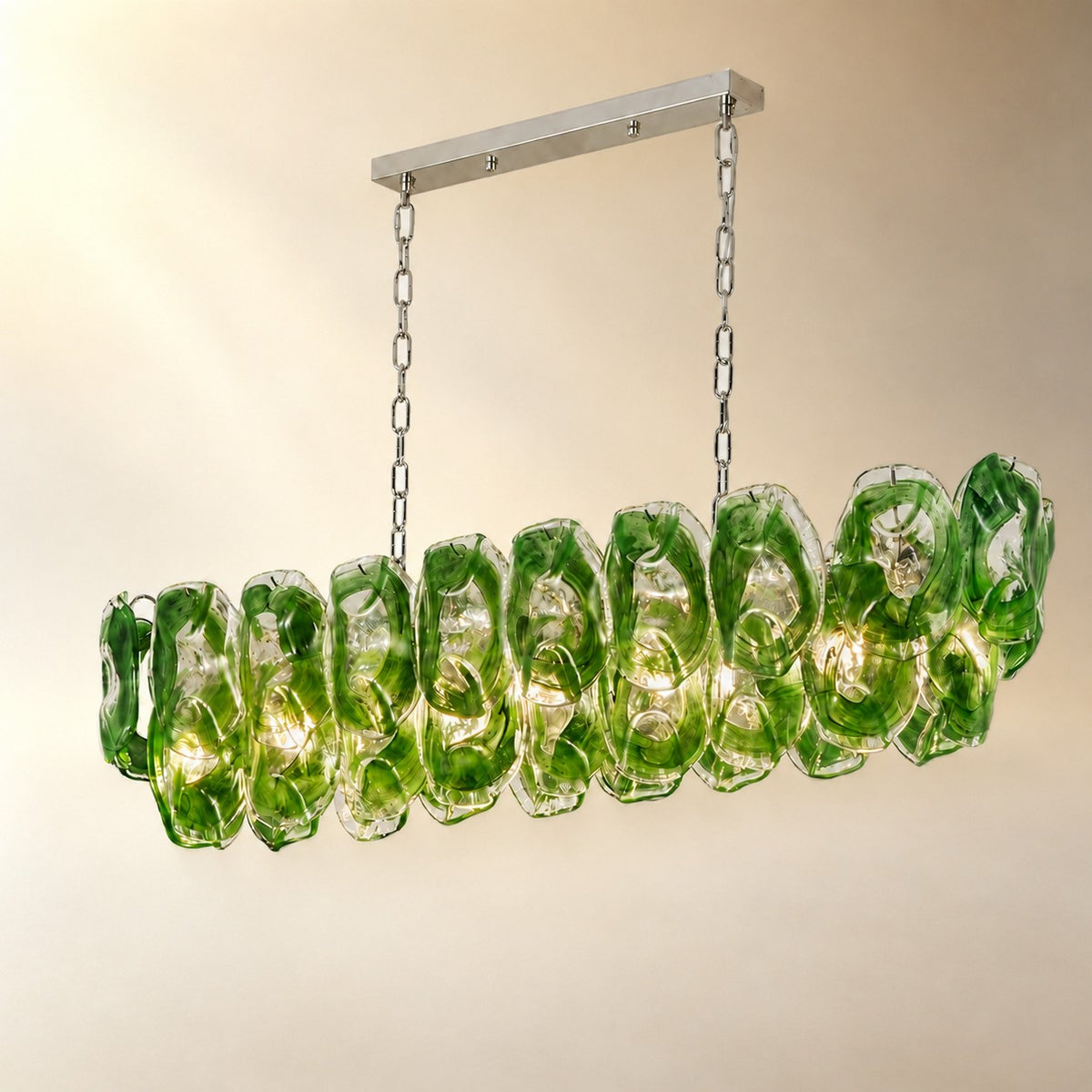 Verdalia Sculptural Green Glass Linear Chandelier