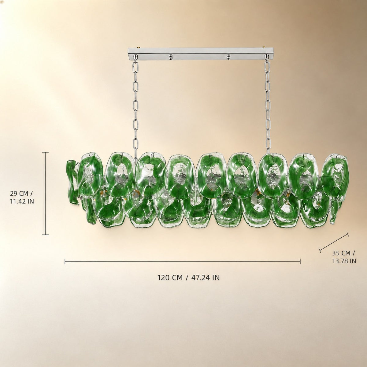 Verdalia Sculptural Green Glass Linear Chandelier
