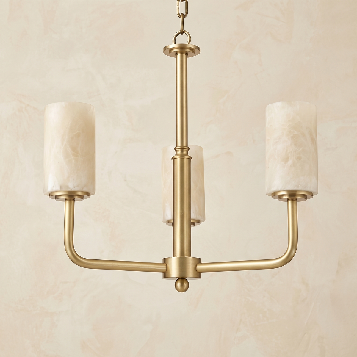 Brass 3-Arm Cylinder Alabaster Pendant Light