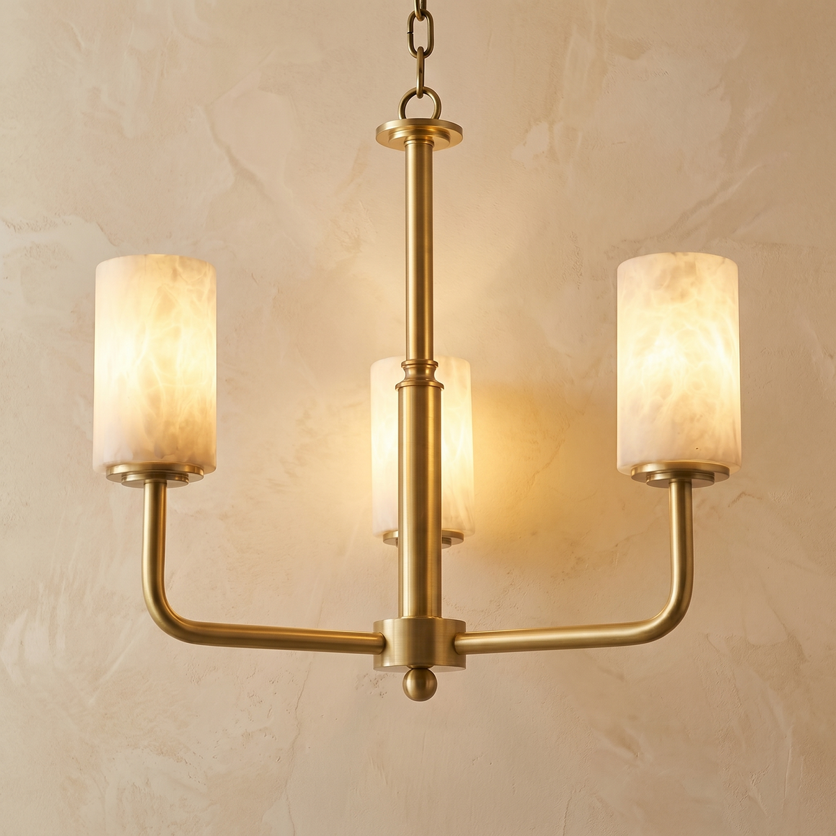 Brass 3-Arm Cylinder Alabaster Pendant Light