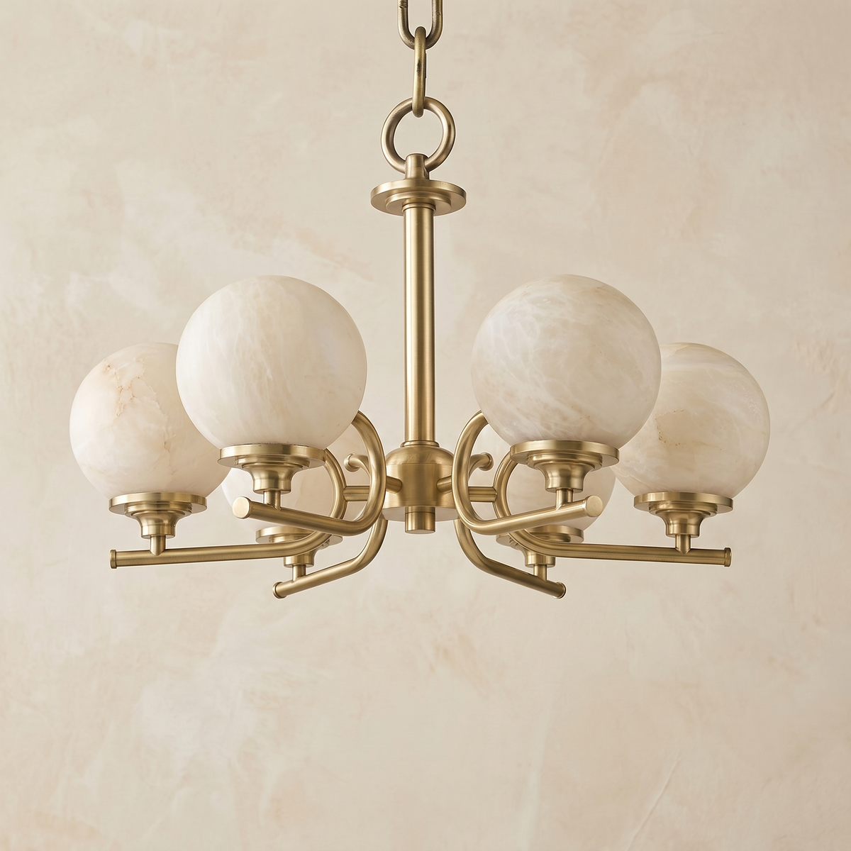Brass 6-Arm Chandelier Alabaster