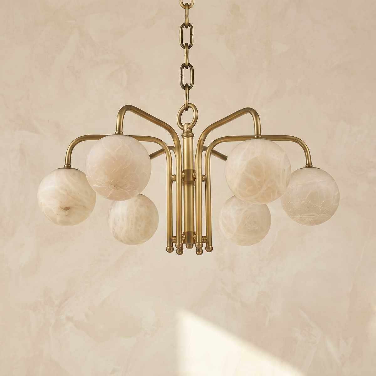 Brass 6-orb Alabaster Pendant Light