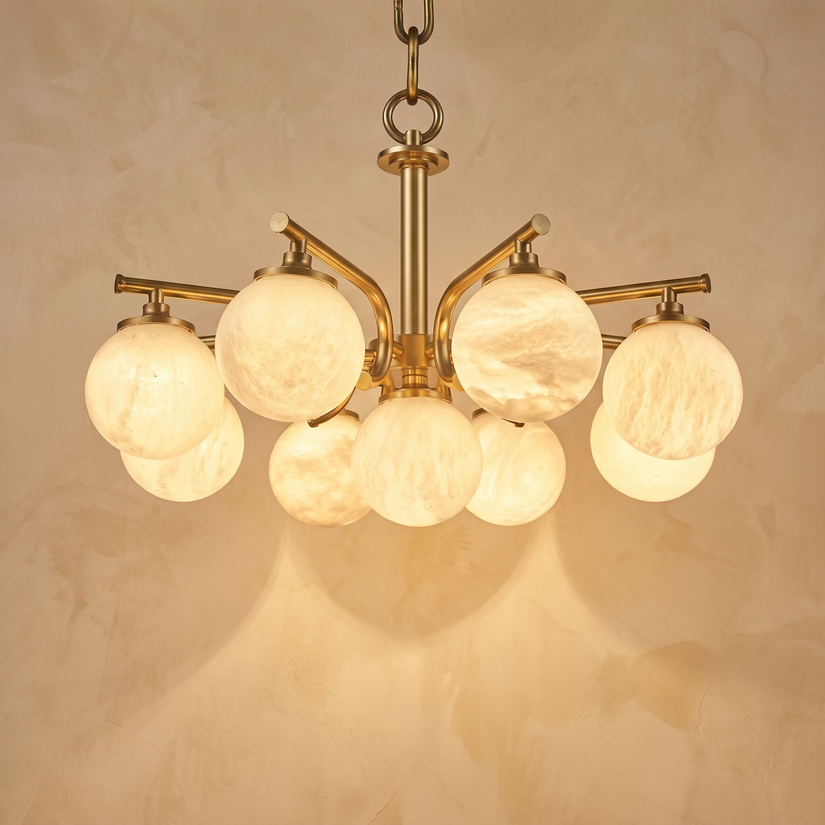 Brass 9-orb (extra) Alabaster Pendant Light