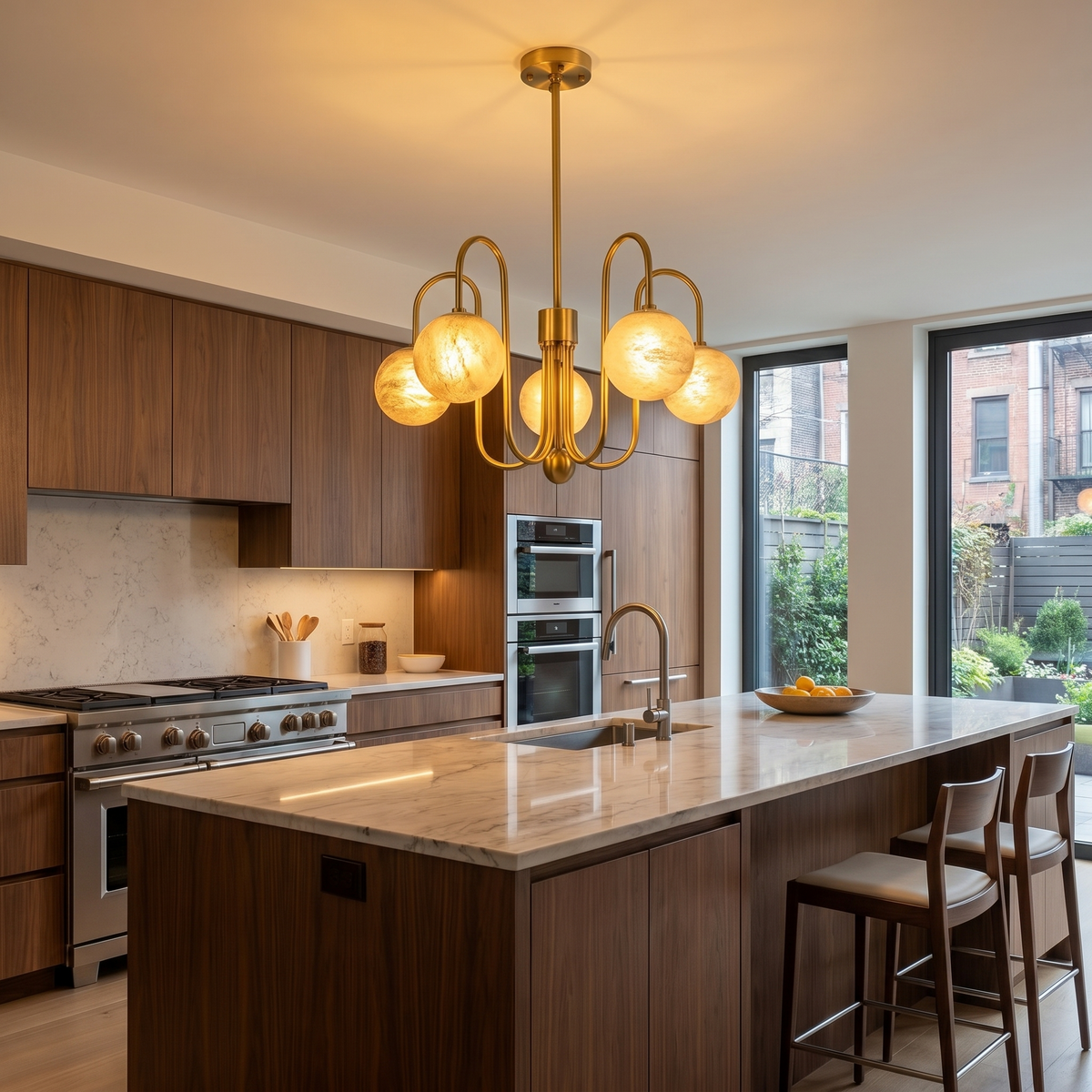 Brass Arc Alabaster Pendant Light