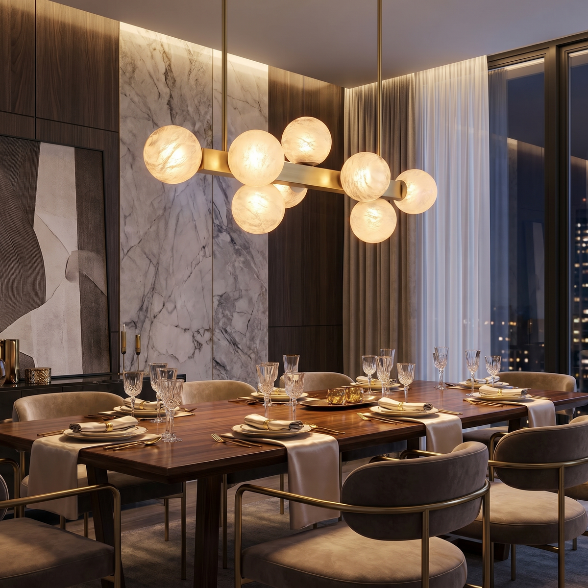 Brass Multi-orb Alabaster Pendant Light