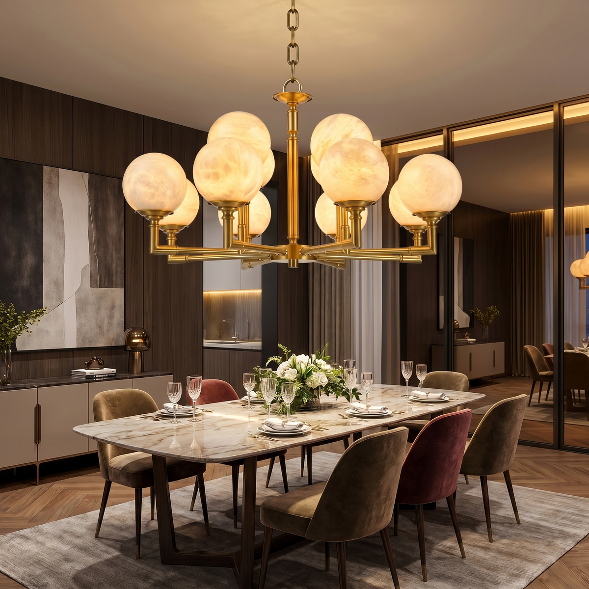 Brass Orb Classic Alabaster Pendant Light