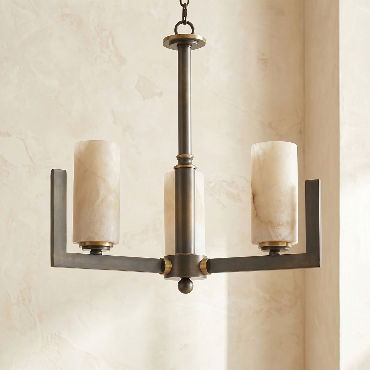 Cylinder 3-arm Alabaster Pendant Light