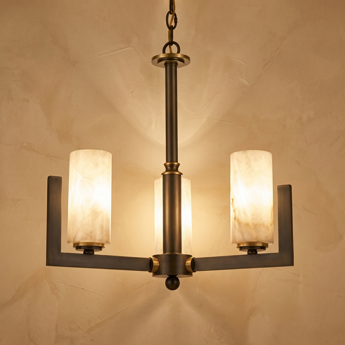 Cylinder 3-arm Alabaster Pendant Light