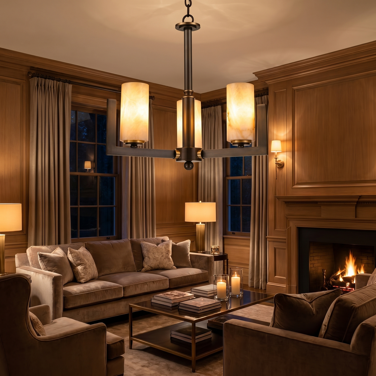 Cylinder 3-arm Alabaster Pendant Light